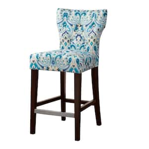 Hayes 25 in. Blue Wood Counter Stool with Tufted Back