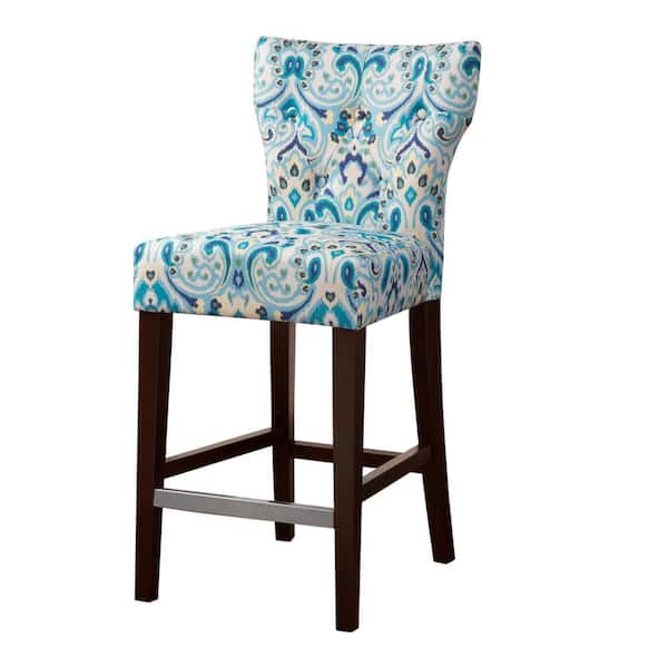 Madison Park Hayes 25 in. Blue Wood Counter Stool with Tufted Back