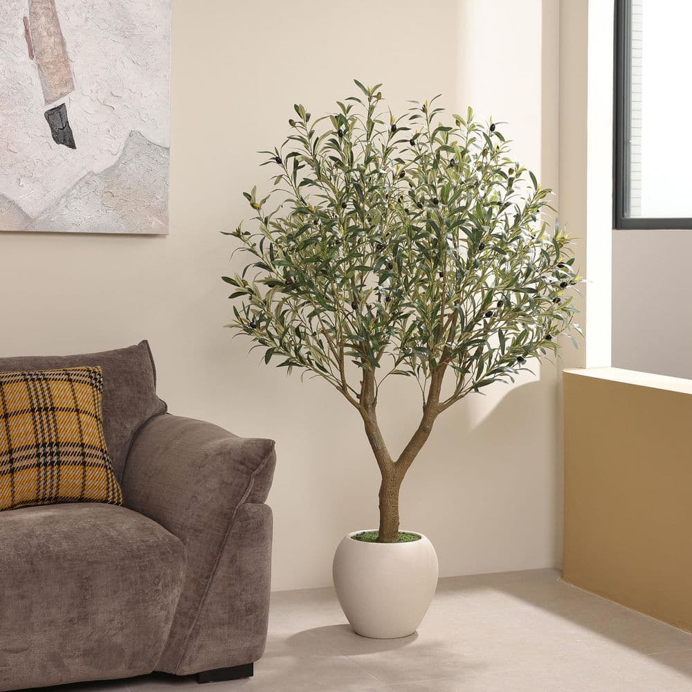 5 ft. Artificial Olive Tree with White Planter, Fake Olive Silk Tree for Indoor Outdoor Home Decor price history on PriceWatchPro