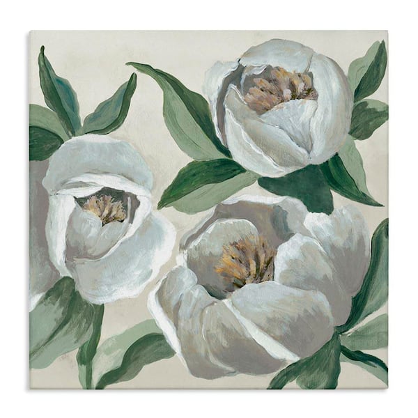 Stupell Industries Round White Peonies by Jacob Q Unframed Nature Graphic Art Print 17 in. x 17 in.