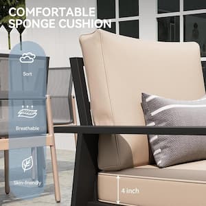 Aluminum 4-Piece Patio Furniture Conversation Seating Set with Beige Cushions and Coffee Table