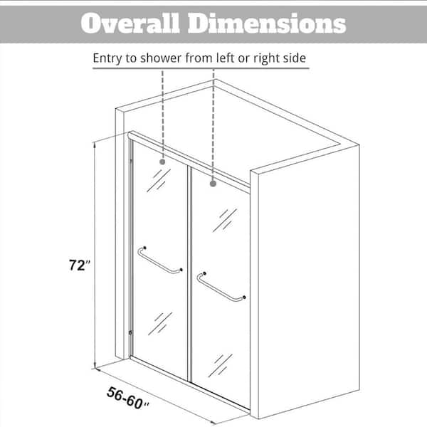 TOOLKISS 56 in. - 60 in. W x 72 in. H Sliding Framed Shower Door