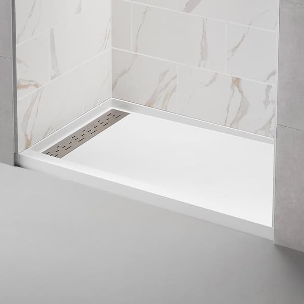 60 in. L x 34 in. W Alcove Shower Pan Base with Left Drain