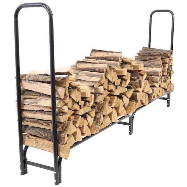 Sunnydaze Decor 8 ft. Outdoor Firewood Stacker Storage Holder Log Rack in Black