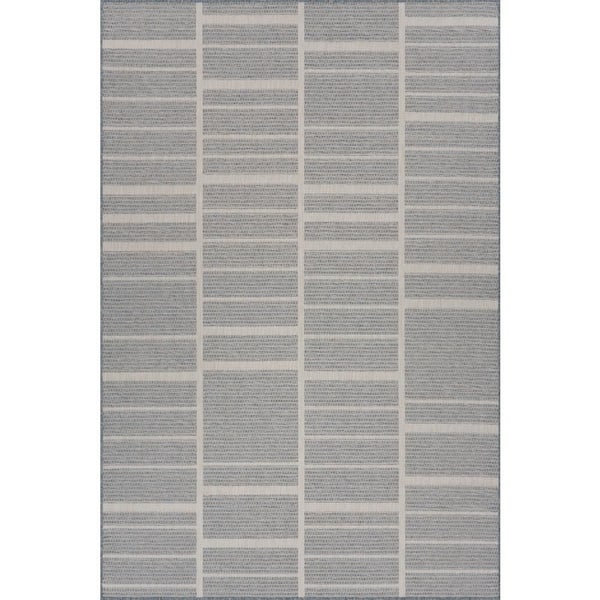 Delyra Striped Blue 8 ft. x 10 ft. Outdoor Area Rug