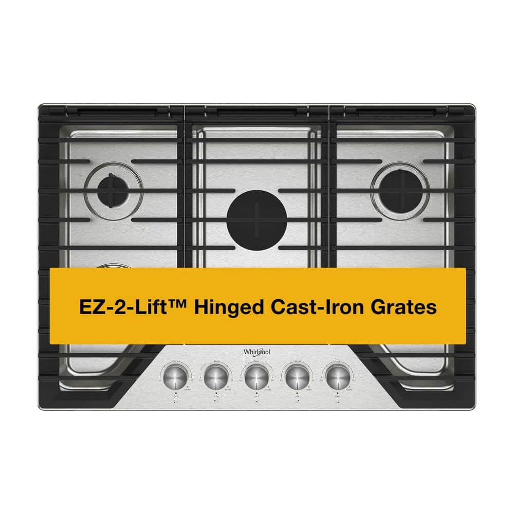 30 in. 5-Burners Recessed Gas Cooktop in Stainless Steel with EZ-2-Lift Hinged Cast-Iron Grates