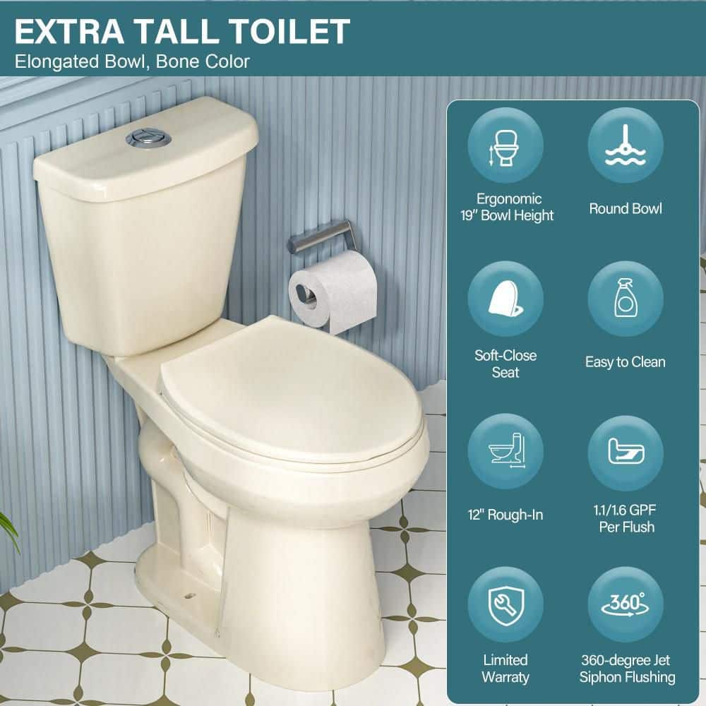 19" White Vitreous China Dual Flush Round Two-Piece Toilet