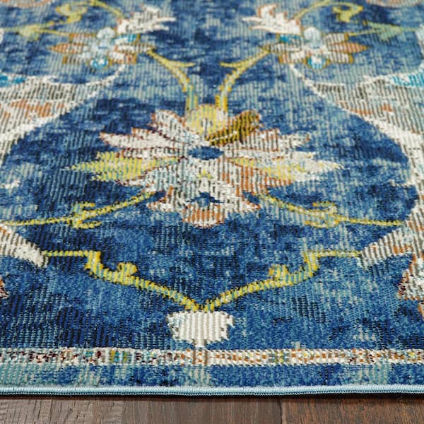 Gracie Jacobean Navy Multi 4 ft. x 6 ft. Distressed Floral Indoor