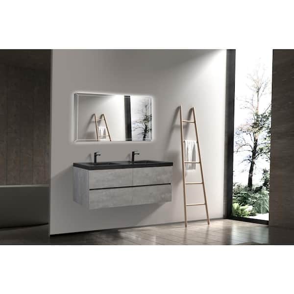 72 in. W Floating Double Sink Bath Vanity in Grey with Matt black Quartz Sand Top