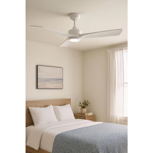 HINKLEY Sculpt 60.0 in. Indoor/Outdoor Integrated LED Matte White Ceiling Fan with Remote Control