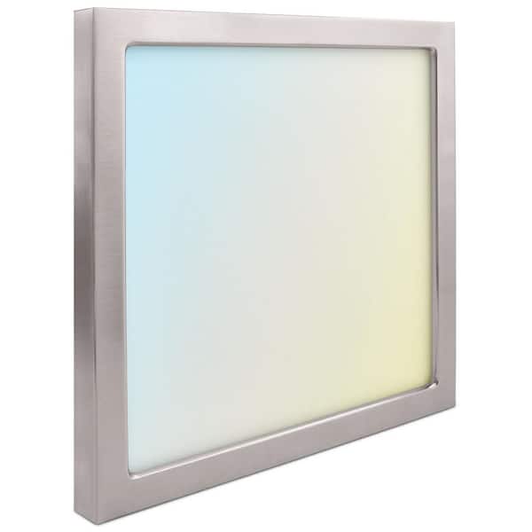 LUXRITE 9 in. Nickel Modern Square LED Flush Mount Ceiling Light Integrated 18-Watt 1250LM 5CCT 2700K to 5000K Dimmable ETL