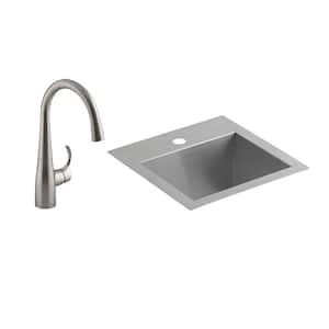 Lyric 18 Gauge Stainless Steel 15 in. 1-Hole Dual Mount Bar Sink with Simplice Faucet