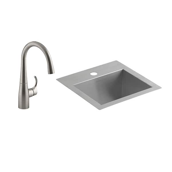 KOHLER Lyric 18-Gauge Stainless Steel 15 in. 1-Hole Dual Mount Bar Sink with Simplice Faucet