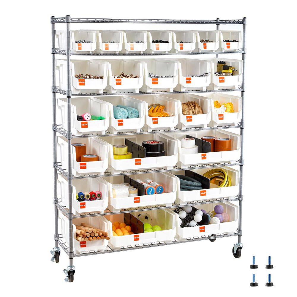 7-Tier Rolling Bin Storage Rack, 26 Organizer Bins, Bin Rack Storage Steel Wire Shelving System with Wheels for Garage price history on PriceWatchPro