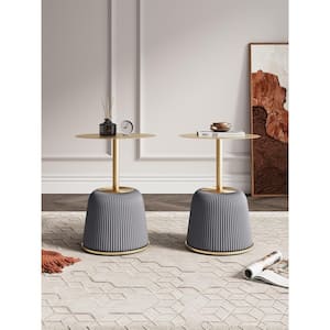 Anderson Modern 15.75 in. Grey Round Metal Leatherette Upholstered End Table (Set of 2)