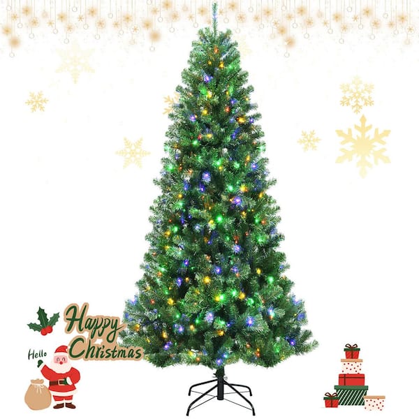 Gymax 8 ft. Pre-Lit Artificial Christmas Tree Hinged Xmas Tree