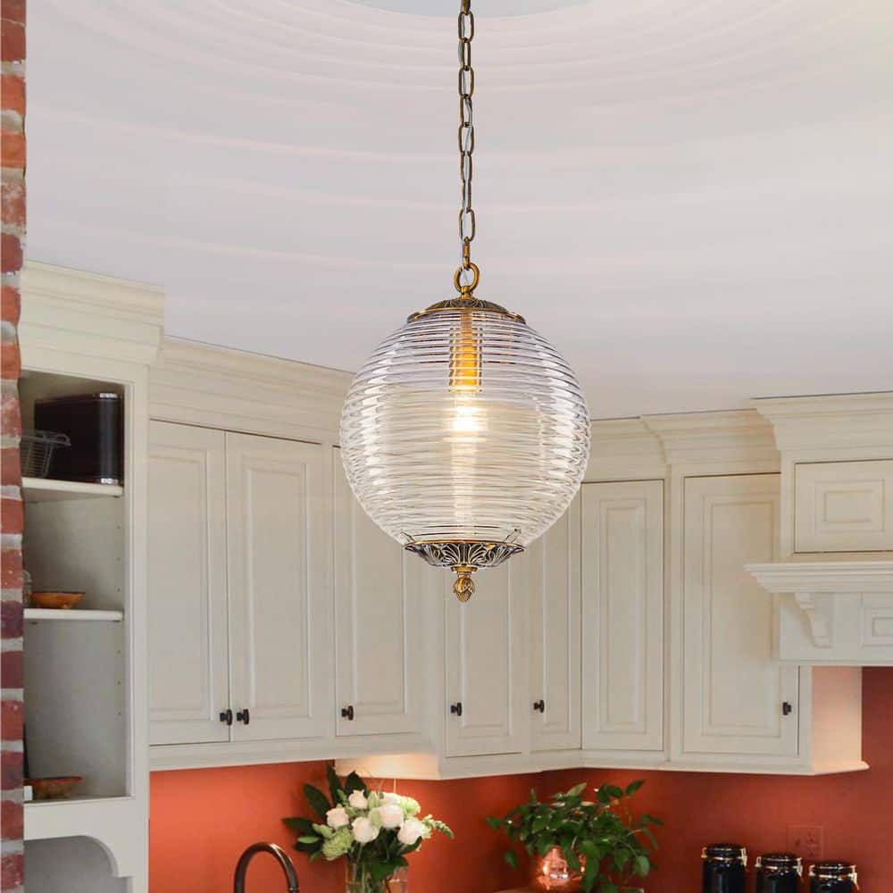 Allenglade 1-Light 11.8 in. Brass Island Pendant with Ribbed Glass price history on PriceWatchPro