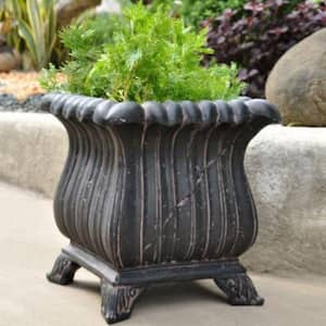 15-1/4 in. Square Aged Charcoal Cast Stone Fiberglass Footed Pot
