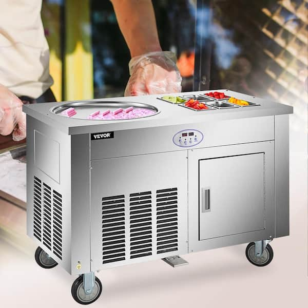 Commercial Ice Cream Roll Maker 1450 Watt Stainless Steel Stir-Fried Yogurt  Cream Machine with Refrigerated Cabinet