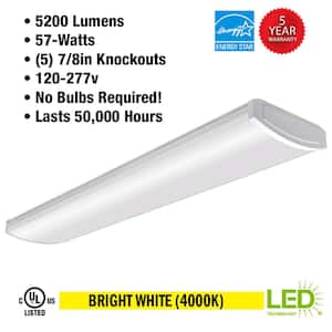 4 ft. 96-Watt Equivalent 5200 Lumens White Integrated LED Shop Light Garage Light 120-277v 4000K Bright White (12-Pack)
