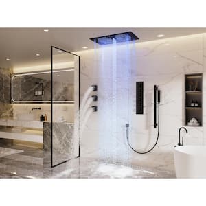 5 Spray 2.5 GPM 28 in. Shower Head Flush-Mounted Luxury LED and Music Thermostatic Shower System in Matte Black