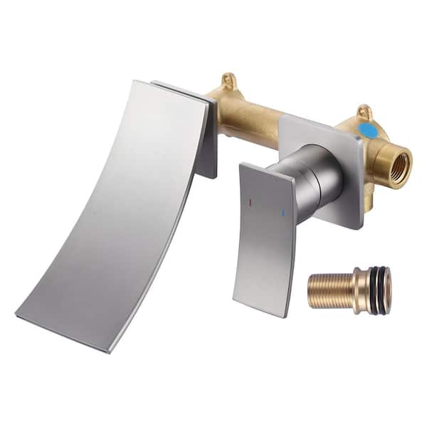Waterfall Single Handle Wall Mounted Bathroom Faucet in Brushed Nickel