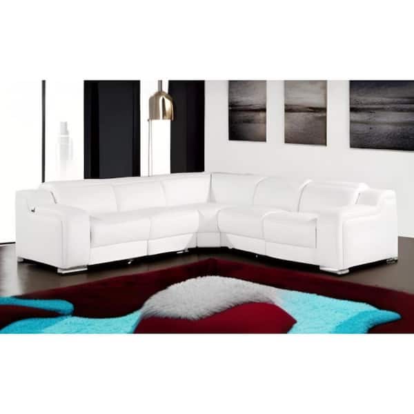 HomeRoots 112 in. Round Arm 5-piece Leather L-Shaped Sectional Sofa in. White