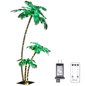 7 ft. Palm Tree 3 Trunks Artificial Palm Tree 218 LED Lights for Decoration Outdoor