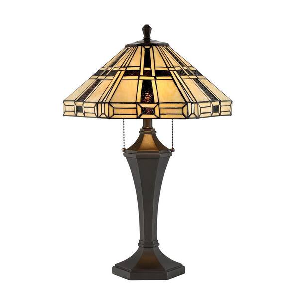 Illumine 24 in. Dark Bronze Table Lamp with Tiffany Shade