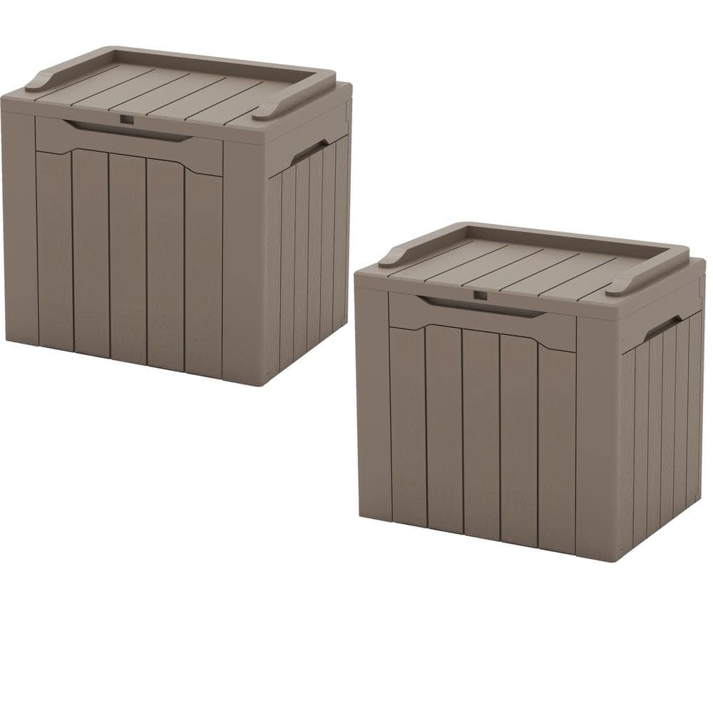 Patiowell 32 Gal. WoodGrain Deck Box with Seat, Outdoor Lockable Storage Box for Patio
