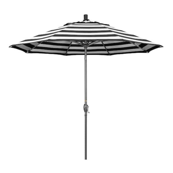 California Umbrella 9 ft. Hammertone Grey Aluminum Market Patio Umbrella with Push Button Tilt Crank Lift in Cabana Classic Sunbrella