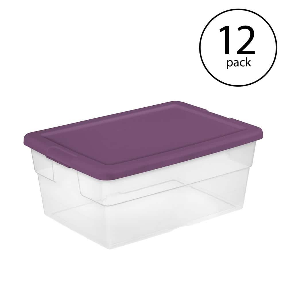 Sterilite Stackable 16 qt. Storage Container with Purple Lid in