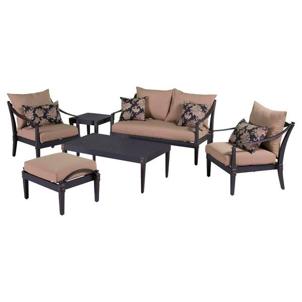 RST Brands Astoria 6-Piece Love and Club Patio Deep Seating Set with Delano Beige Cushions