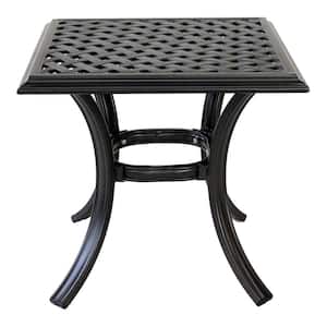 Lattice-Patterned Top Square Solid Cast Aluminum Outdoor Side Table with Strong Base and Curve-Legs in Espresso Brown