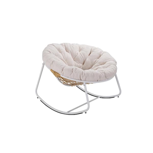 Unbranded Beige Metal Round Outdoor Rocking Chair with Cushions and White Frame