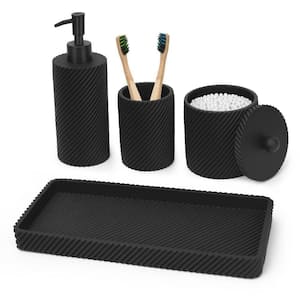 4-Piece Bathroom Accessory Set with Toothbrush Holder, Vanity Tray, Soap Dispenser, Qtip Holder in Matte Black