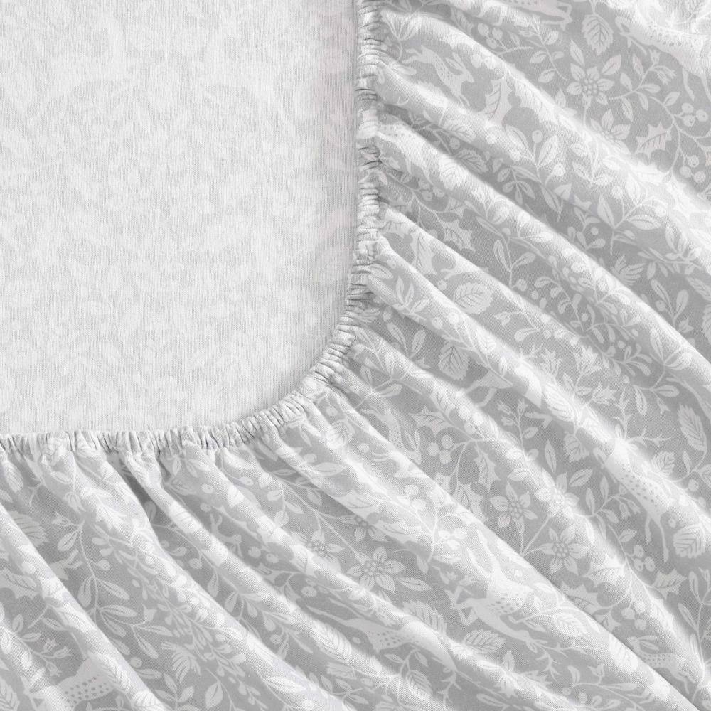Deer Dance Grey Cotton Flannel Queen Sheet Set