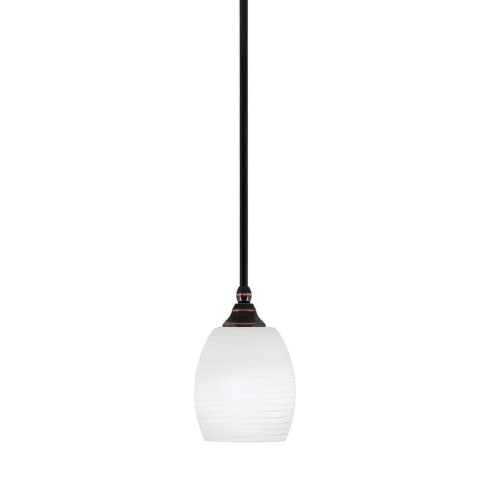 Sparta 100-Watt 1-Light Black Copper Mini Pendant Light with White Linen Gl