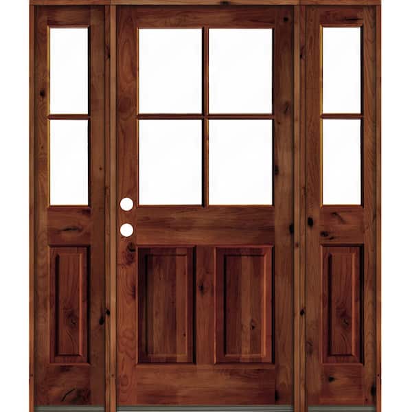 Krosswood Doors 64 in. x 80 in. Alder Right-Hand/Inswing 4-Lite Clear Glass Red Chestnut Stain Wood Prehung Front Door/Double Sidelite