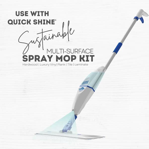 Quick Shine Spray Mop Kit with 3 Reusable Mop Pads & 1 Safer Choice Multi-Surface Floor Cleaner 16oz | Quick & Easy Cleaning | No Batteries Required