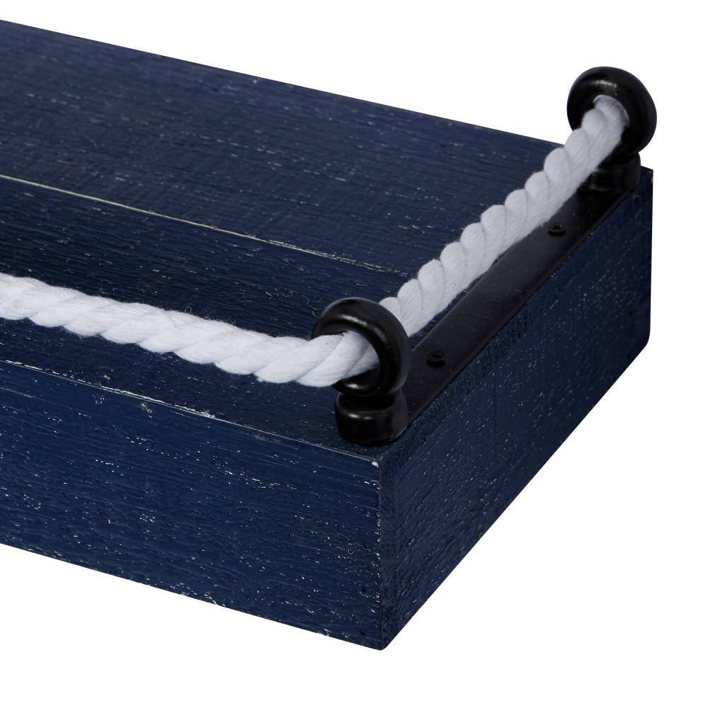 Blue and White Nautical Wood Floating Wall Shelves, Set of 3