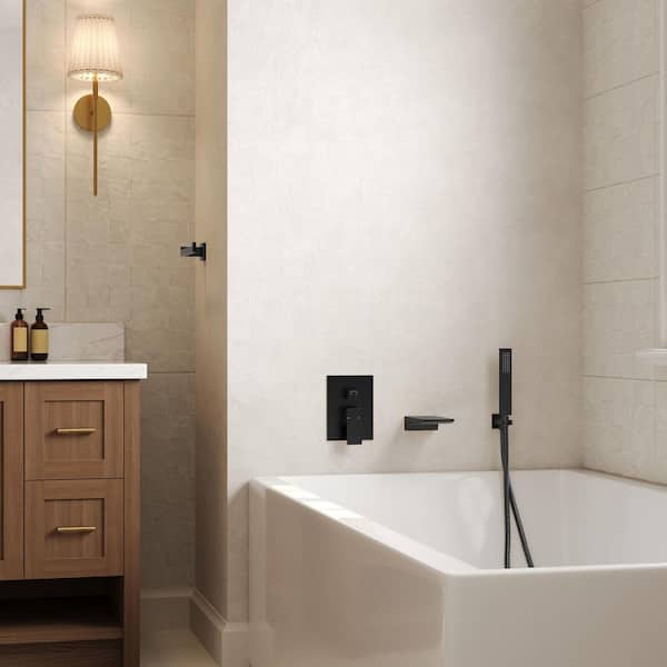 Wall Mount Single Handle 1-Spray Tub and Shower Faucet 2.5 GPM in. Matte Black Valve Included