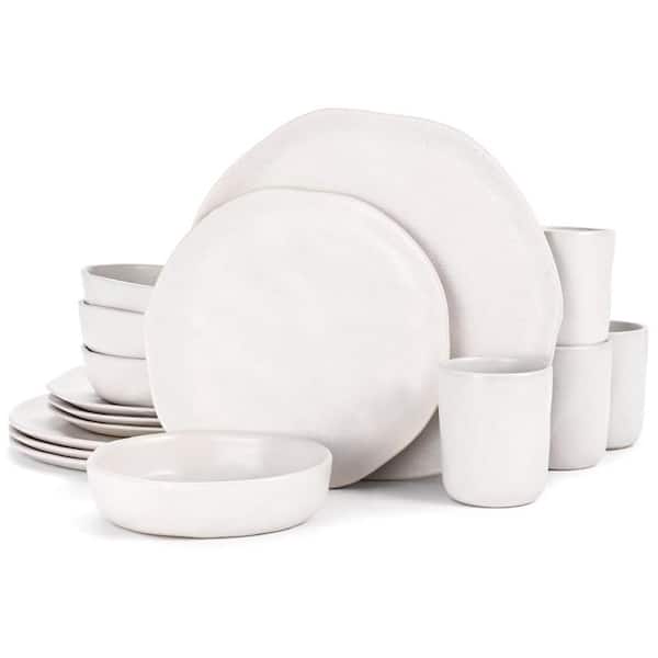 16-Piece Modern Minimalist Speckled White Stoneware Dinnerware Set Service for 4 Set for Home Kitchen