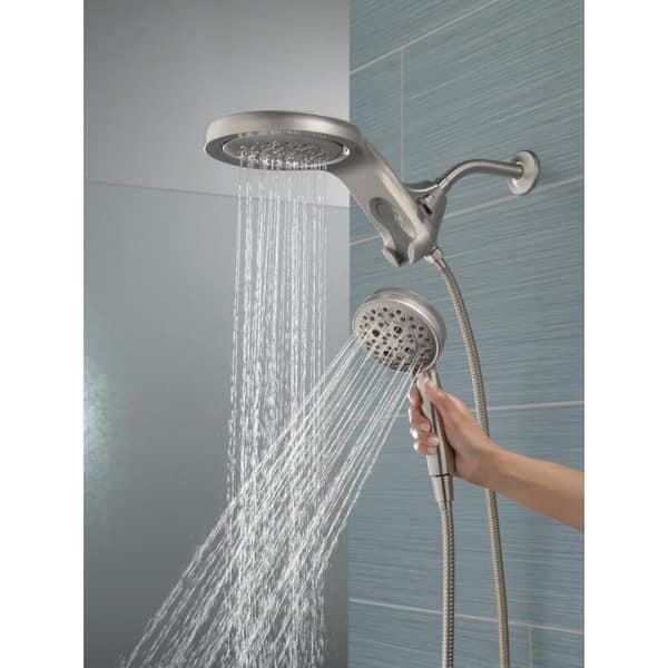 HydroRain 5-Spray Patterns 2.5 GPM 6 in. Wall Mount Dual Shower Heads in Lumicoat Stainless