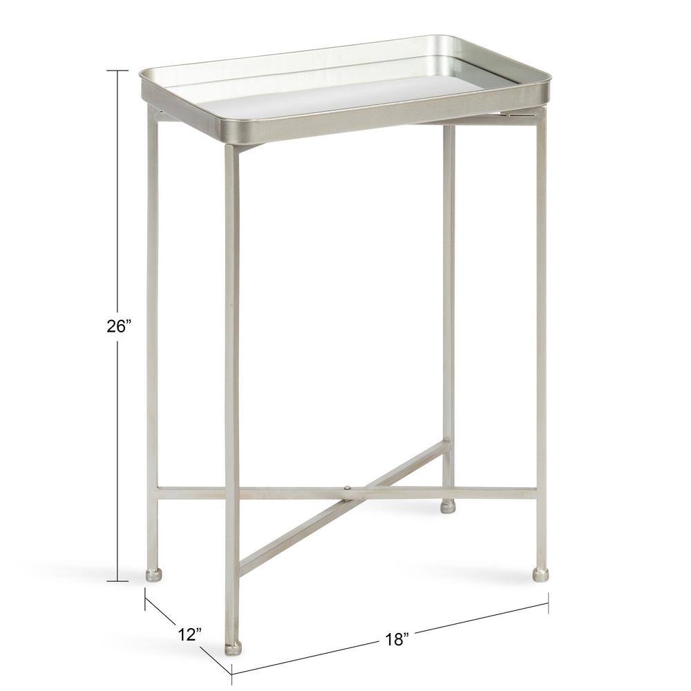 Celia Silver Metal and Glass Mirrored Rectangular Accent Table