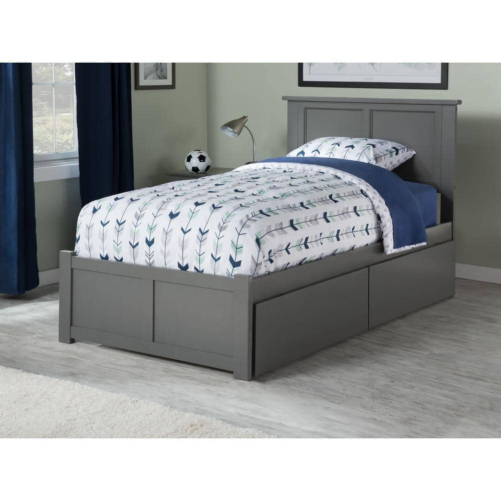 Madison Twin Gray Wood Platform Bed with Storage Drawers
