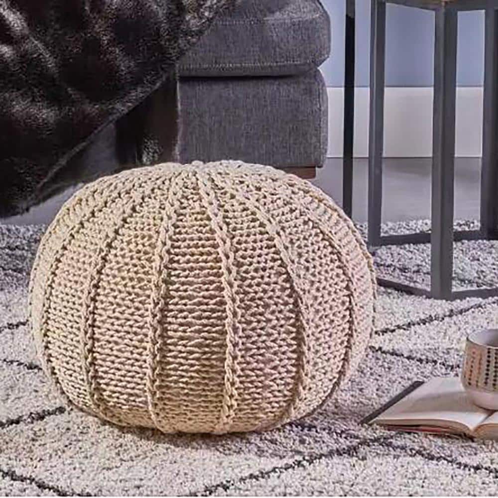 Round Pouf Ottoman Home Knitted Cotton Poof Foot Stool