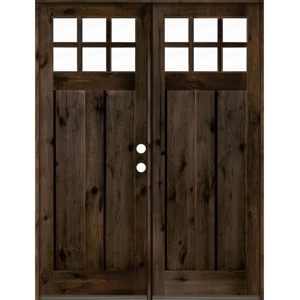 Krosswood Doors 72 in. x 96 in. Craftsman Knotty Alder Left-Hand Inswing 6-Lite Clear Glass Black Stain Double Wood Prehung Front Door
