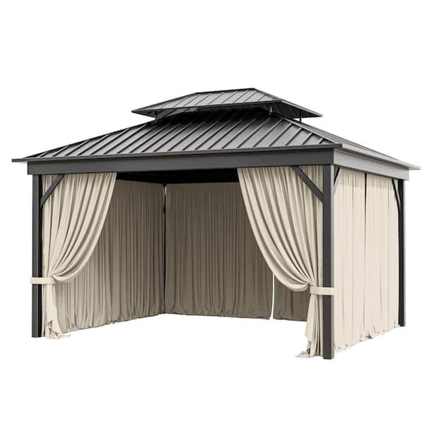 10 ft. x 12 ft. Universal Outdoor Privacy Curtains, Gazebo Replacement with Zipper Cream (4-Side Curtain Only)