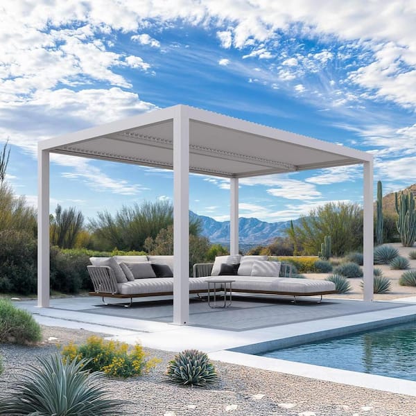 PURPLE LEAF 10 ft. x 12 ft. White Aluminum Frame Outdoor Hardtop Louvered Pergola with Adjustable Sunshade Roofs and In-Built Gutter
